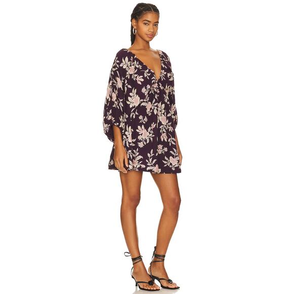 Free People PORTIA Floral Print Babydoll Balloon Sleeves Mini Dress Size XS $148 - Picture 2 of 14